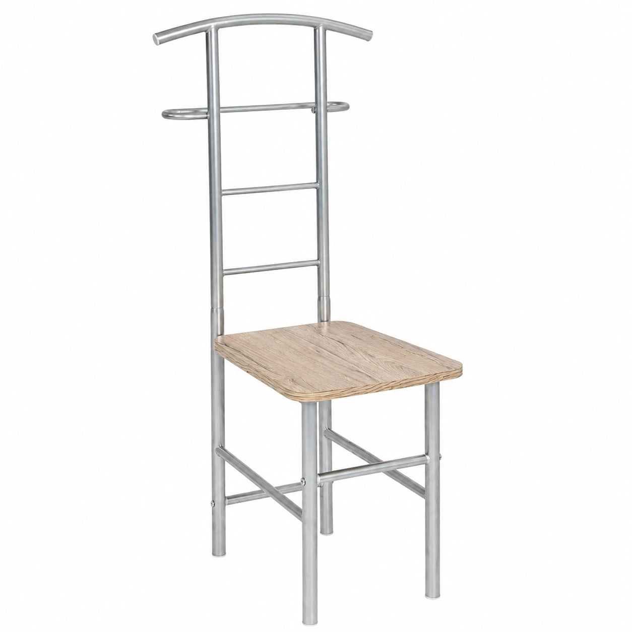 Moderner Herrendiener aus Aluminium und Eiche mit Sitz aus MDF, Maße: 46 x 109 x 46 cm