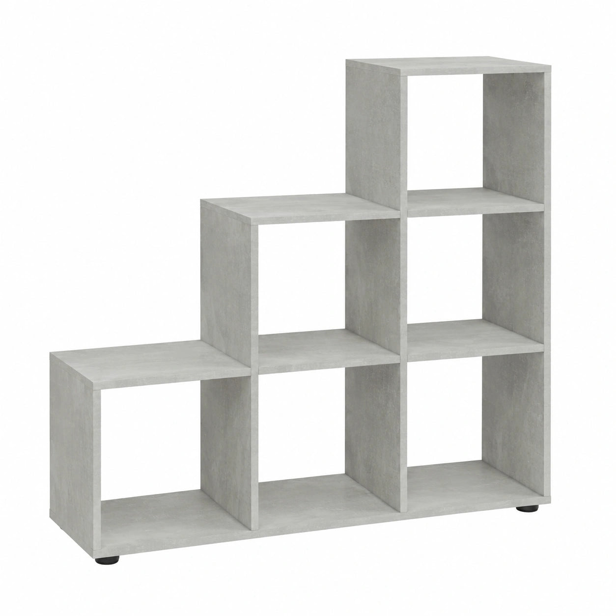 Modernes Stufenregal mit 6 Fächern, Betongrau, für Büro und Wohnzimmer