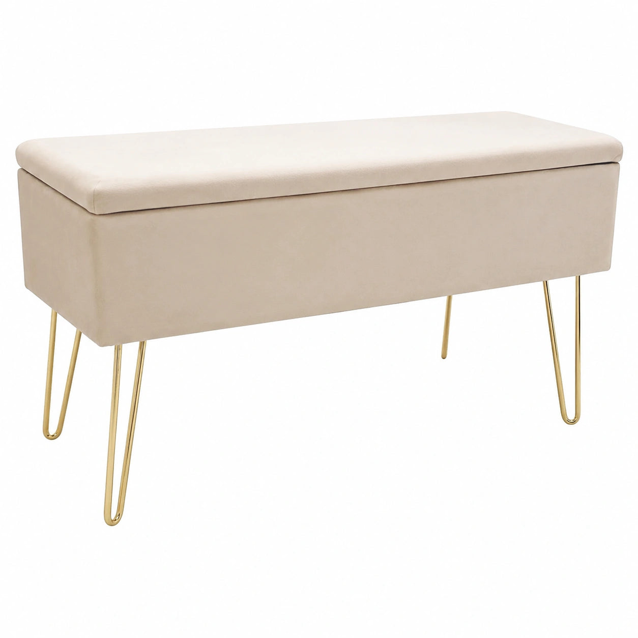 ECHTWERK Polsterbank Scarlett mit Samt, Aufbewahrungstruhe, Creme, 75x30x41,5 cm