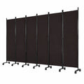 GOPLUS Sichtschutz Paravent, 6-teilig mit Rollen, 172 cm hoch, Metallrahmen, Raumteiler für Wohn- und Esszimmer, Braun
