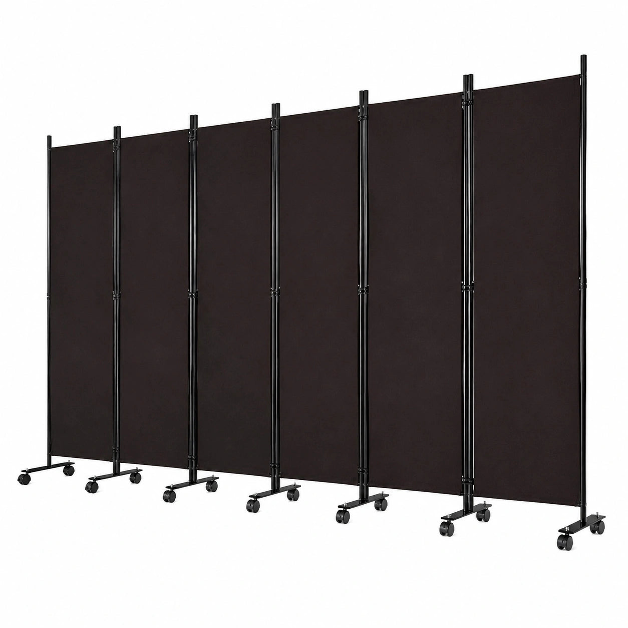GOPLUS Sichtschutz Paravent, 6-teilig mit Rollen, 172 cm hoch, Metallrahmen, Raumteiler für Wohn- und Esszimmer, Braun