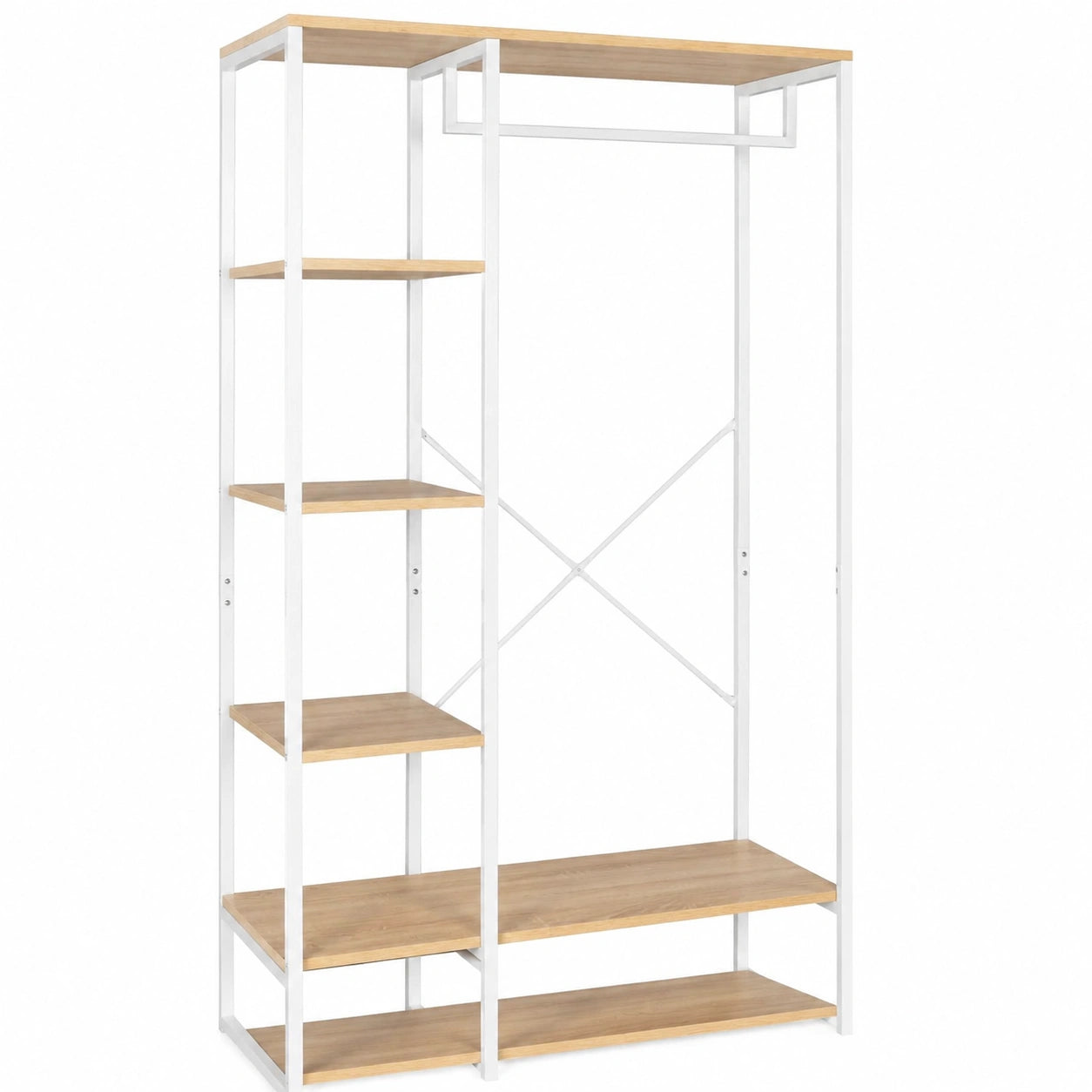 Geräumiger Kleiderschrank DETROIT 90 cm im Industrie-Look aus Holz und Metall, Weiß