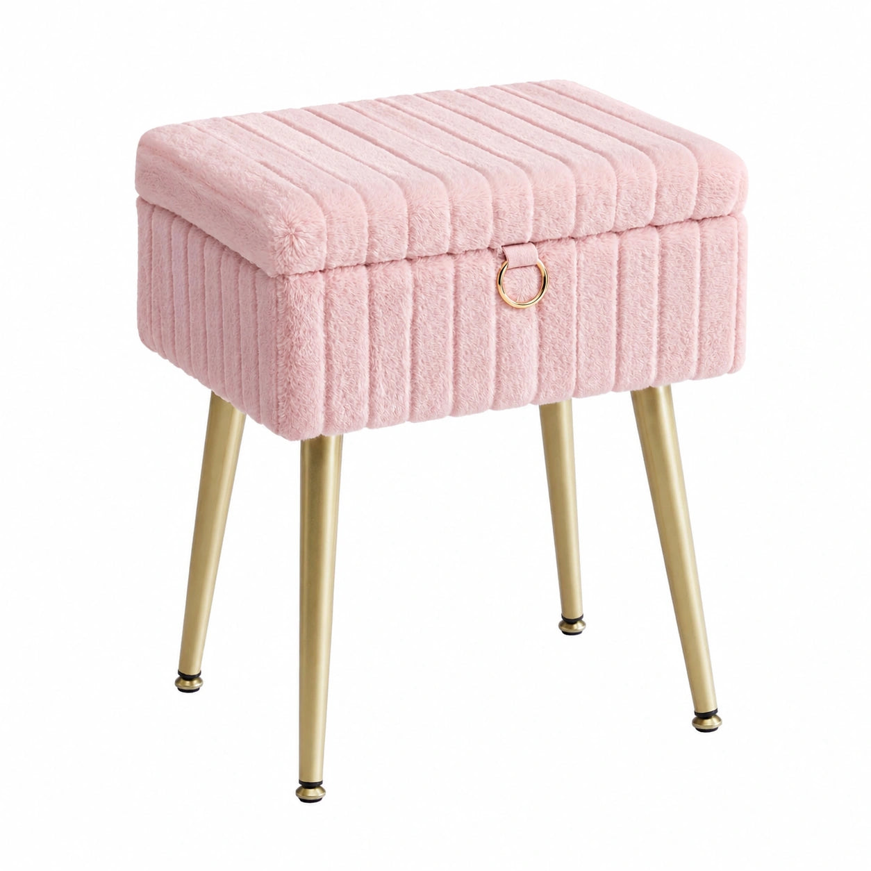 SONGMICS Schminkhocker mit Stauraum, Metallbeinen und verstellbaren Füßen, gepolstert, rosa