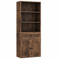 Coleshome Mehrzweck-Bücherregal mit Türen und Schubladen, 5 Ebenen, Stauraum für Zuhause und Büro, Braun, 48x24x164,2 cm
