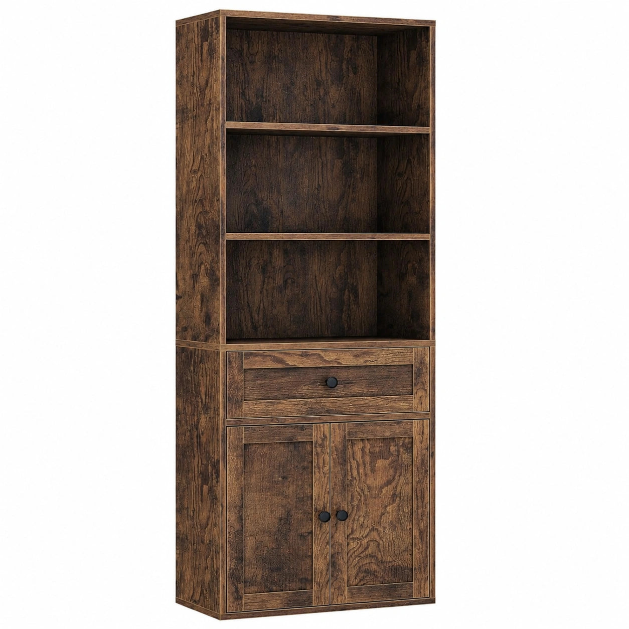 Coleshome Mehrzweck-Bücherregal mit Türen und Schubladen, 5 Ebenen, Stauraum für Zuhause und Büro, Braun, 48x24x164,2 cm