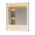 LED Spiegelschrank mit 2 Türen, Touch-Sensor, Steckdose, dimmbaren Lichtfarben, 60x78x18 cm, inkl. Föhnhalter und Handtuchhalter