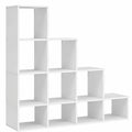 VASAGLE Bücherregal mit 10 Fächern, offenes Regal, modernes Stufenregal für Dekoration und Pflanzen, ideal für Wohnzimmer, Schlafzimmer, Büro, 29 x 129,5 x 129,5 cm, wolkenweiß