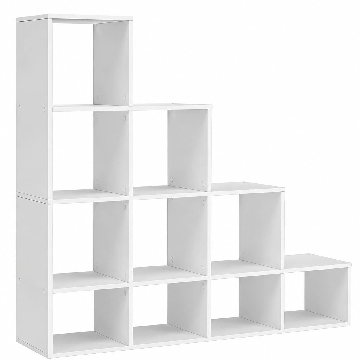 VASAGLE Bücherregal mit 10 Fächern, offenes Regal, modernes Stufenregal für Dekoration und Pflanzen, ideal für Wohnzimmer, Schlafzimmer, Büro, 29 x 129,5 x 129,5 cm, wolkenweiß