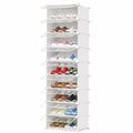 HOMIDEC 10-stufiges Schuhregal, platzsparender Schuhschrank für Flur und Schlafzimmer, Weiß/Transparent