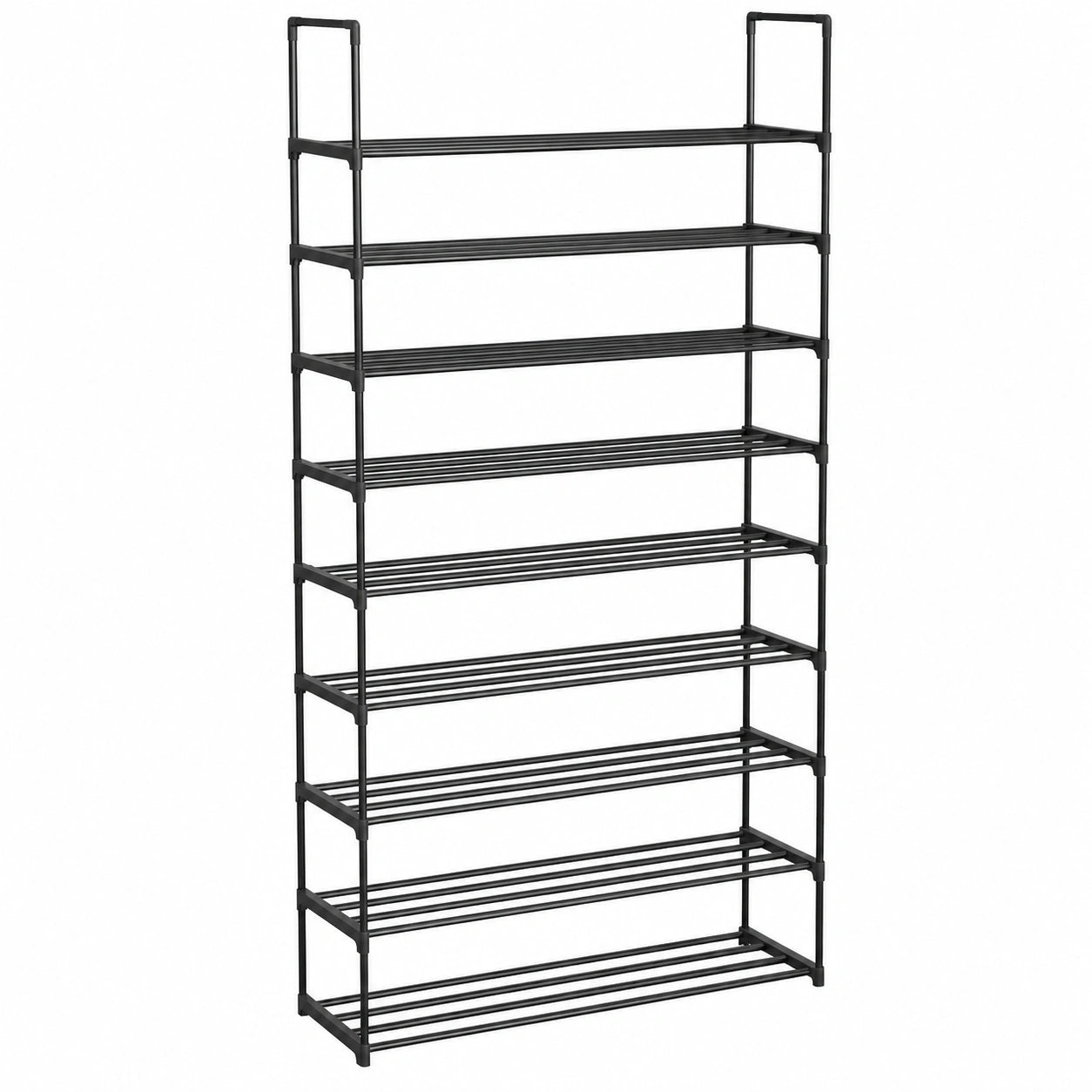 Hochwertiges 10-Ebenen Schuhregal aus Metall, Platzsparender Schuhschrank für Flur und Ankleideraum, Schwarz, 30x94x206 cm