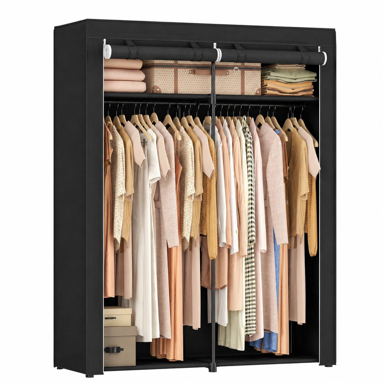 SONGMICS Faltschrank mit Kleiderstange, schwarz, 140 x 43 x 174 cm, tragbare Garderobe für Schlafzimmer