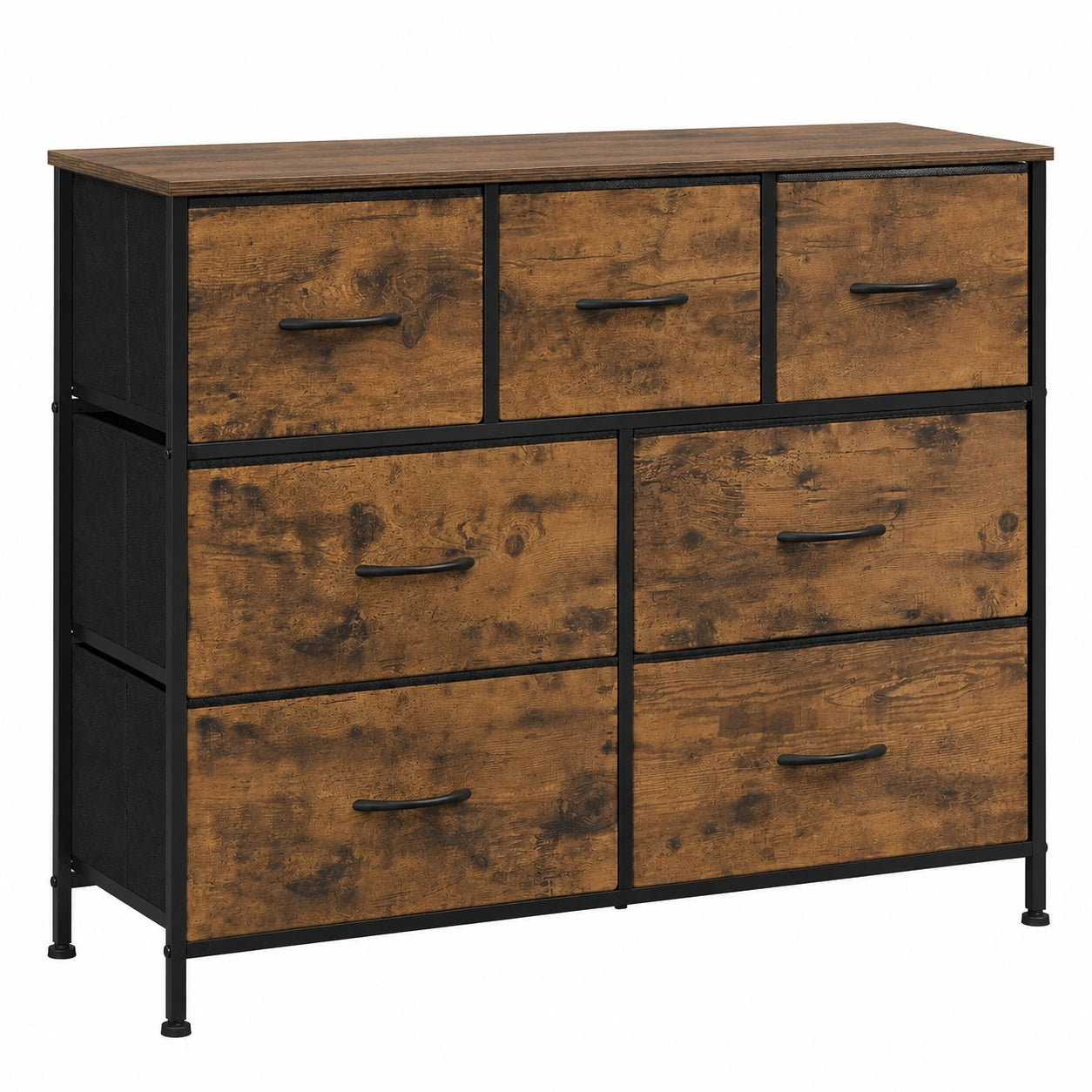 Stoffkommode mit 7 Schubladen, stabiler Stahlrahmen, geeignet für Schlafzimmer und Wohnzimmer, in Vintage-Braun-Schwarz