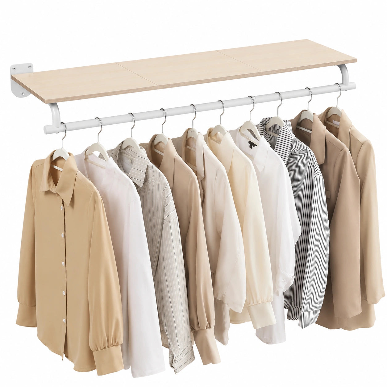 SONGMICS Wandgarderobe mit Kleiderstange, 35 kg Tragkraft, 28 x 109 x 13,2 cm, naturbeige-wolkenweiß, ideal für Schlafzimmer und Ankleidezimmer