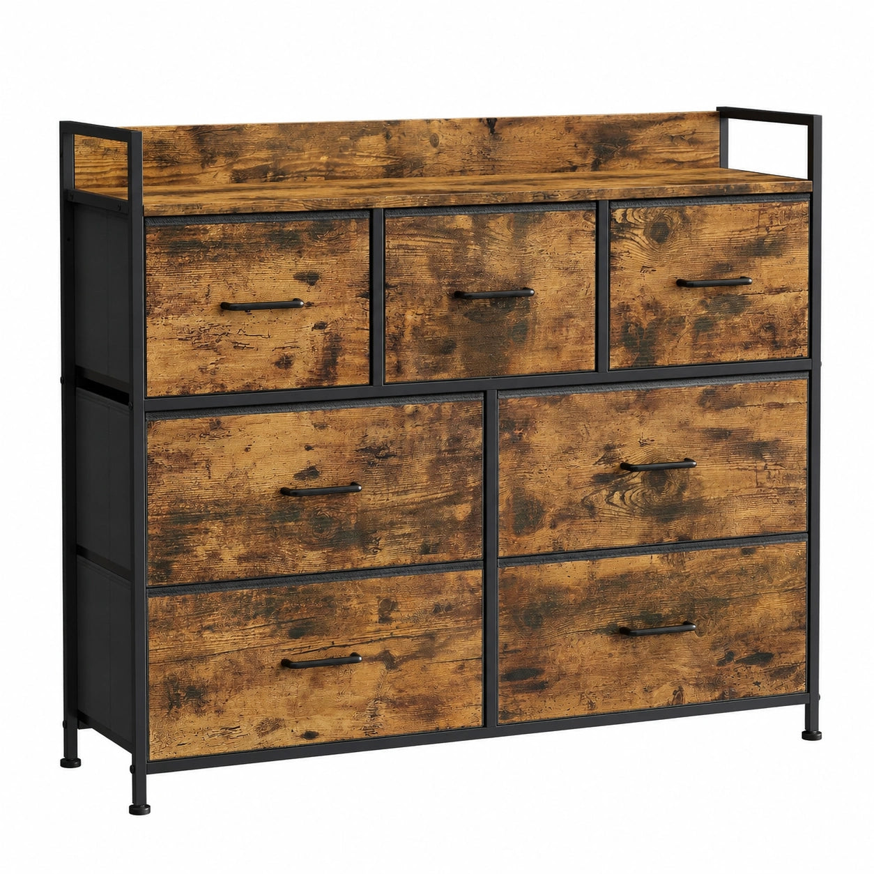 Industrielle Kommode mit 7 Schubladen, Metallrahmen, Vintage-Braun und Schwarz